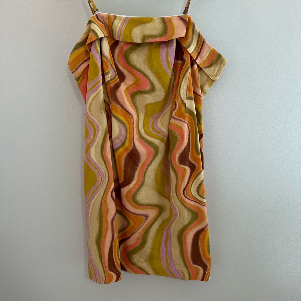 wild fable Olive, Pink & Brown Wavy-Print Off-Shoulder Dress